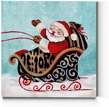 Renditions Gallery Xmas Canvas Wall Art Prints for Home Decor Santa riding Sliegh in Winter Snow Abstract Artowrk for Bedroom Dining Office Kitchen Decorations - 24"X24" LT05