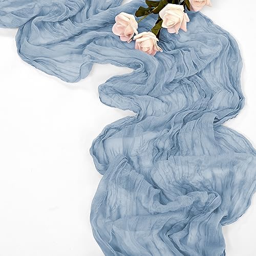 30 Pack Dusty Blue Table Runner 10Ft Cheesecloth Table Runner Boho Gauze Cheese Cloth Table Runners Romantic Long Sheer Fabric Table Runners for Wedding Party Bridal Shower