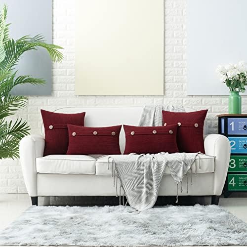 HWY 50 Burgundy Red Chenille Throw Pillow Covers 20x20 Inch Buttons
