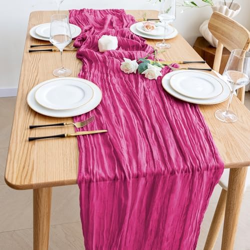 Wokceer Cheesecloth Table Runner Fushia 10FT Boho Gauze Runner, 12 Pack