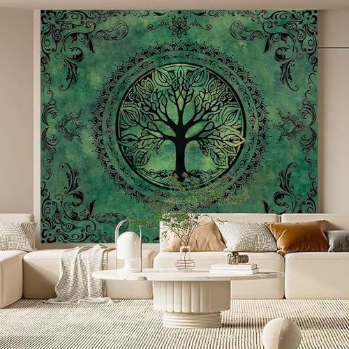 Green Boho Tapestry for Bedroom, Large Hippie Tree of Life Wall Tapestries