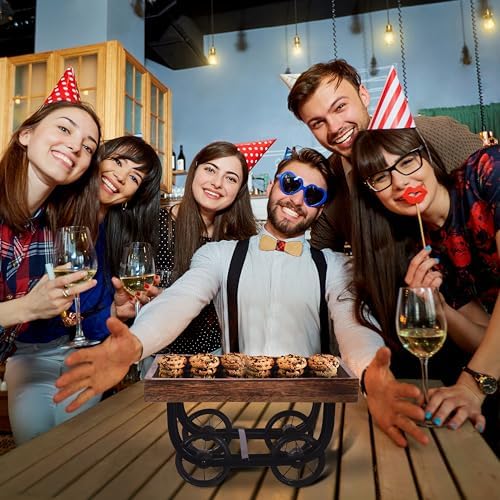 Natural Wooden Serving Bowl, Large Deep Tray for Family, Party (Tray with Wheels)