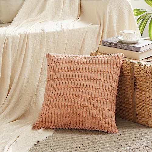 Fancy Homi 4 Packs Decorative Throw Pillow Covers for Living Room Couch Bed, Modern Farmhouse Boho Home Décor Accent Cushion Case, 26" x 26", Peach
