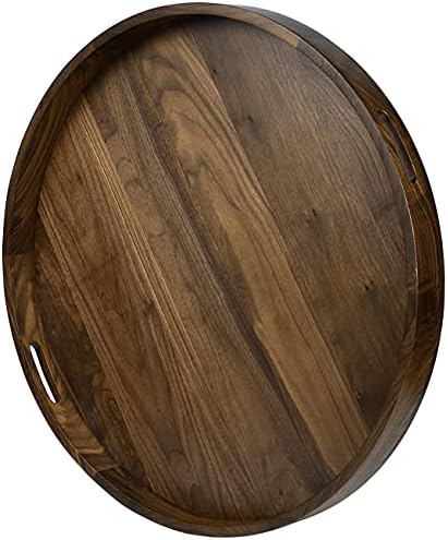 26" Round 2XL Handmade Black Walnut Wood Ottoman Tray with Handle