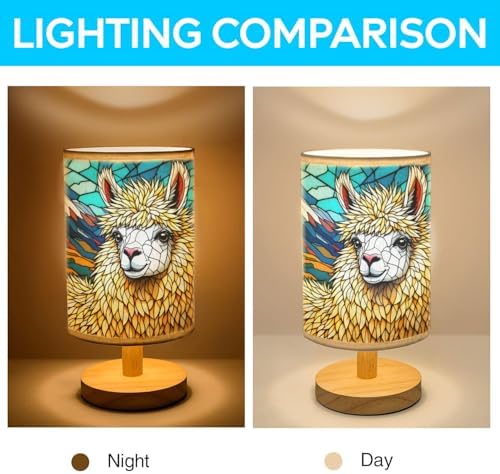 Llama Table Lamp LED 3-Color Pressed Bedside, Llama Shade Lamp with Wood Base for Bedroom Living Room Desk Office TL01