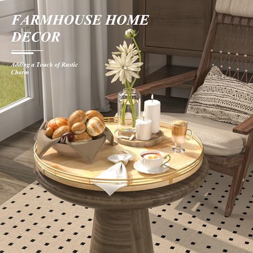 AMH 18-Inch Rustic Lazy Susan with Solid Oak Base and Black Iron Rail