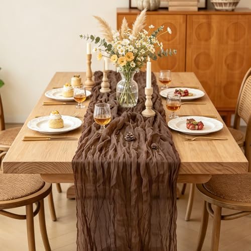 3Pcs Nude Cheesecloth Table Runner, 10FT Rustic Nude Gauze Table Runner 35*120inch for Wedding Bridal Shower Baby Shower Table Centerpiece Decorations