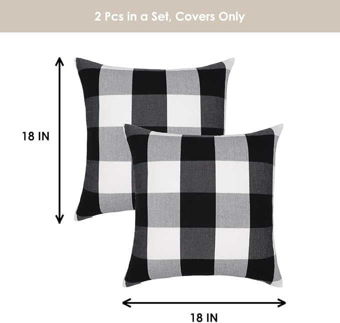 Buffalo Check Plaid Pillow Covers Farmhouse 18 x 18 Throw Pillow Covers Decorative Outdoor Throw Pillows for Couch Sofa Bed Christmas Home Pack of 2 Black and White