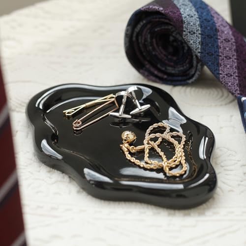 Jewelry Dish Trinket Tray for Women, Ring Dish Holder, Unique Cloud Shape Ceramic Plate Cute Things Vanity Aesthetic Room Decor Mother's Day Birthday (Balck)