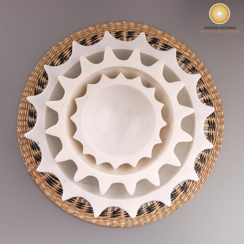 SWADESHI BLESSINGS HandMade Large Marble Decorative Bowl for Home Decor 12"