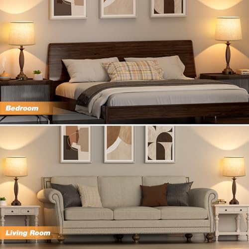Bedroom Lamps for Nightstand, 3 Way Dimmable Brown Bedside Lamps with USB