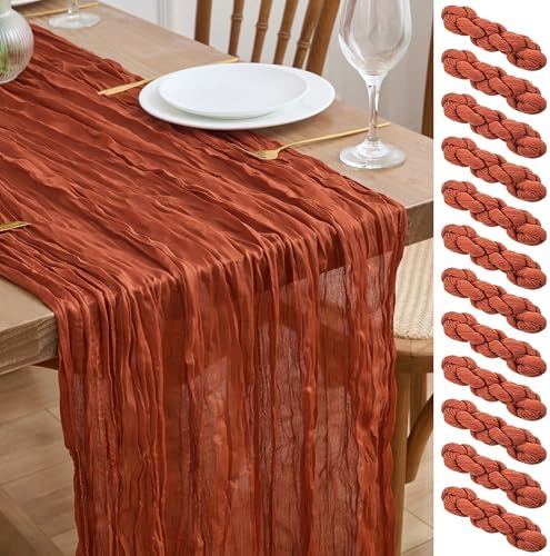 Asee'm 12pcs Terracotta Fall Cheesecloth Table Runner 10FT Burnt Orange