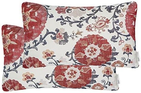 Mika Home Pack of 2 Jacquard Circle Floral Throw Pillow Covers, Cream Red | Rectangle, Oblong Pillow Cases, For 12X20 Inserts