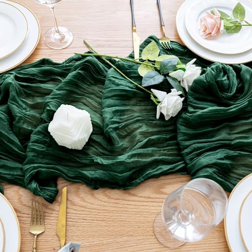 Wokceer Cheesecloth Table Runner Emerald Green 10FT Boho GauzeRunner,3Pack