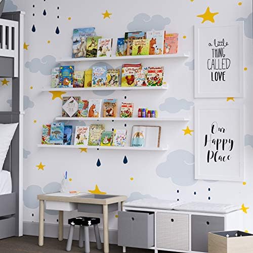 Wallniture Denver 46" White Floating Shelves for Wall Decor, Wall Bookshelves for Living Room, Floating Bookshelf, Wood Picture Ledge Shelf, Set of 4