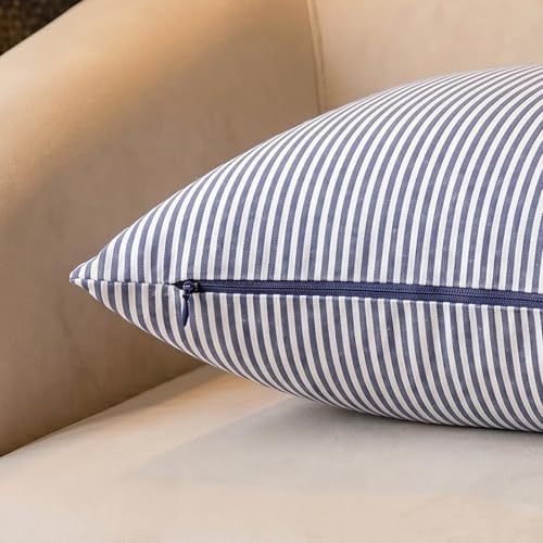Nautical Navy Blue and White Striped Couch Pillow Covers 20x20 Set of 2