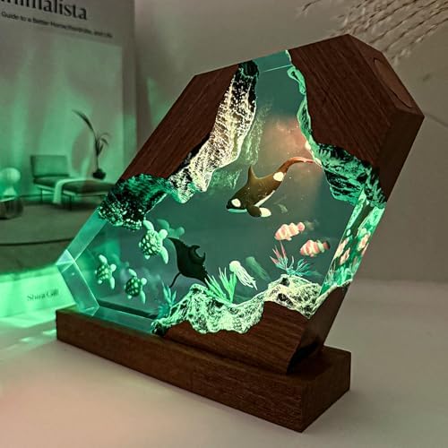 Killer Whale Ocean Resin Lamp with Wooden Base