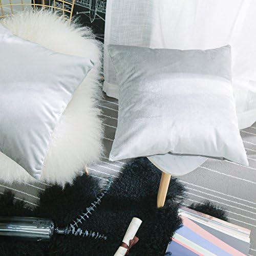 Home Brilliant Decorative Pillow Covers Solid Square Modern Velvet Pillowcases for Couch Bedding Room Elder Woman Nursery, 18 x 18 inch,(2 Pieces), Silver Grey