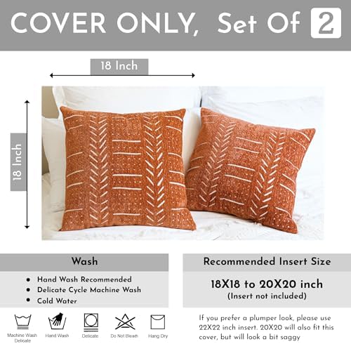 BlissBlush Decorative Throw Pillow Covers 18X18 Set of 2, Brick Red Terracotta Boho Farmhouse Cushion Cover, Cozy Soft Accent Pillowcase for Couch Sofa Bed Living Room Home Décor