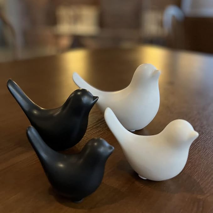 NWFashion Ceramic Animal Figurines Modern Style Birds Decorative Ornaments Desktop Display (Black Bird)