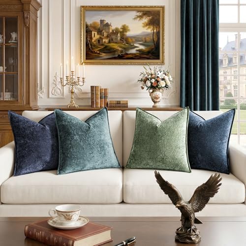 a moment Throw Pillow Covers 24X24 Inch 4 Packs,Soft Velvet Decorative Pillow Cases with 3D Ice Flower,Texture Modern Accent Cushion Covers for Sofa Couch Home Decor Peacock Noir