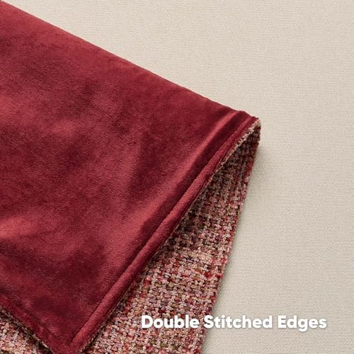 HAUSSY Pack of 2 Chenille Tweed Throw Pillow Covers 20x20 Inch, Burgundy