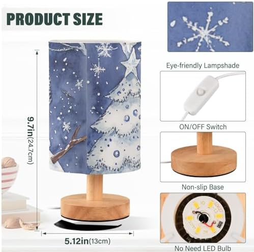 Rustic Happy Snowman White and Blue Bedside Table Lamps with USB Port for Bedroom Lamp Accent Table Lamp Small Nightstand Lamp Sturdy Linen Shade Wooden Decorative Lamps for Home|Kids|Holiday