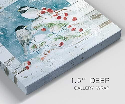 Renditions Gallery Christmas Abstract Wall Art Bright Merry Chickadees on White Snowed Cherry Trees Canvas Hanging Artwork Prints for Bedroom Office Home Kitchen - 40"X40" LT05