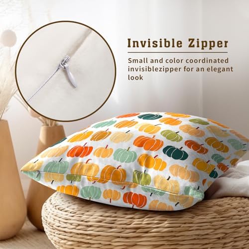 Fall Pumpkin Throw Pillow Cover 18X18 Inch Set of 2 Autumn Orange Pumpkin Outdoor Pillow Cases Colorful Autumn Thanksgiving Harvest Farmhouse Square Cushion Cover For Sofa Couch Porch Patio Home Decor