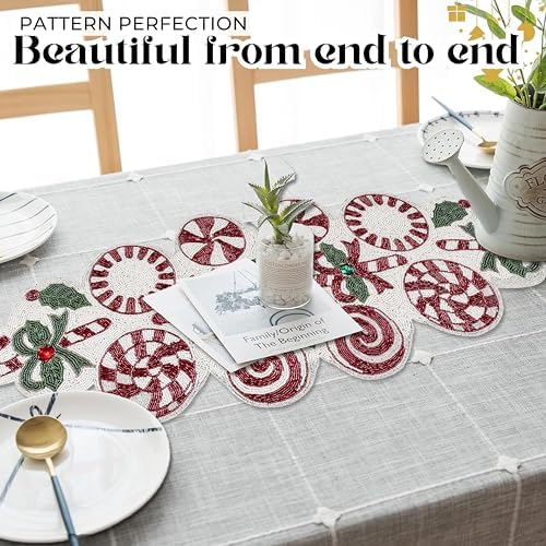 Alpha Living Home Beaded Christmas Table Runner 13x36