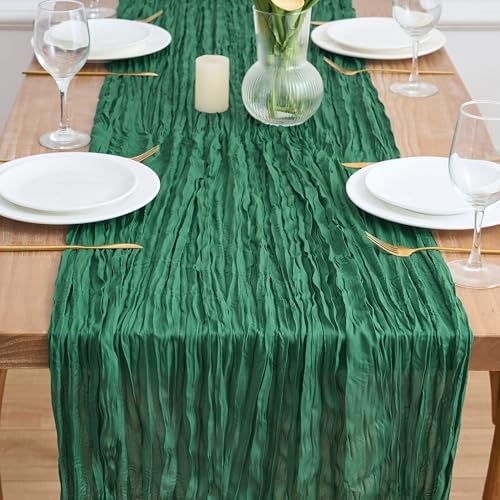 Asee'm Emerald Green Cheesecloth Table Runner Christmas 10FT Fall Rustic