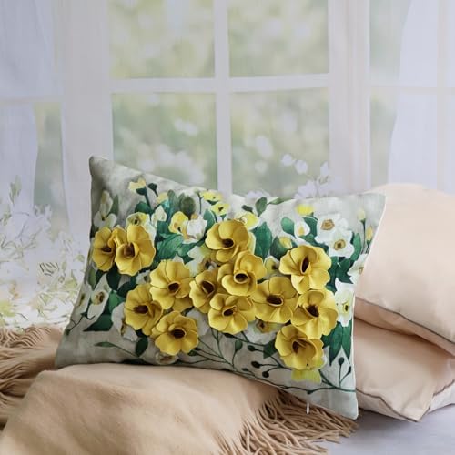 OiseauVoler 3D Flower Throw Pillow Covers Decorative Floral Pillowcases for Sofa Couch Bed Farmhouse Home Decor 14x20 Inch