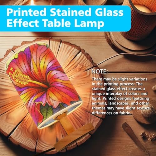 Hibiscus Table Lamp LED 3-Color Pressed Bedside, Hibiscus Shade Lamp with Wood Base for Bedroom Living Room Desk Office TL01