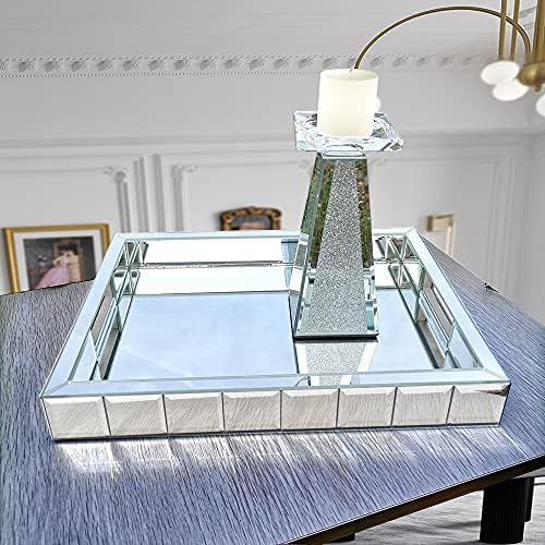 Wocred Perfume Tray,Super Gorgeous Vanity Tray with Handles,Jewelry Organizer Decorative Tray for Dresser,Coffee Table,Bedroom Ottoman(11”x15”x2”)