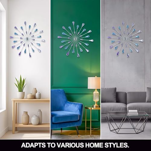 ZEXUIRU 3 Set Silver Starburst Wall Art for Home Decor Metal Bling Crystal Rhinestones Sunburst Wall Decor Sparkling Rhinestone Art Accent Silver - 13in