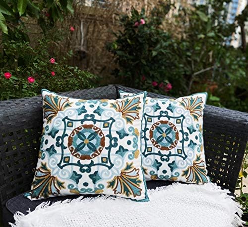 Farmhouse Embroidered Throw Pillow Covers Summer Decorative Pillowcases 18x18 Cushion for Couch Sofa Living Room Patio Car Picnic 2 Pcs