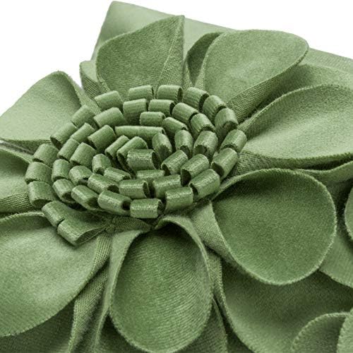 JWH 3D Flower Throw Pillow Cover Green Velvet 12x20 Inches