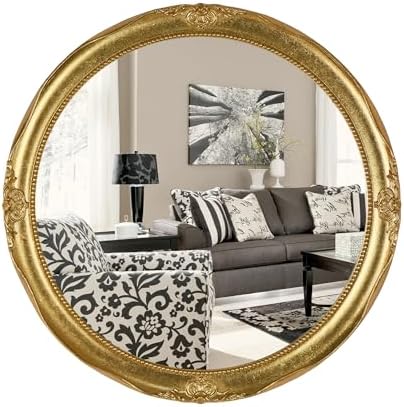 Funerom Vintage Decorative Wall Mirror Hanging Mirror Round (Gold 16 inch)