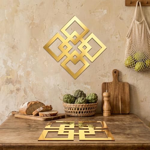 2 Pack 11.8 x 11.8 Inch Gold Rectangular Wall Mirrors Modern Gold Wall Decor with Wooden Frame Acrylic Mirror for Bedroom Living Room Bathroom Entryway Home Decoration