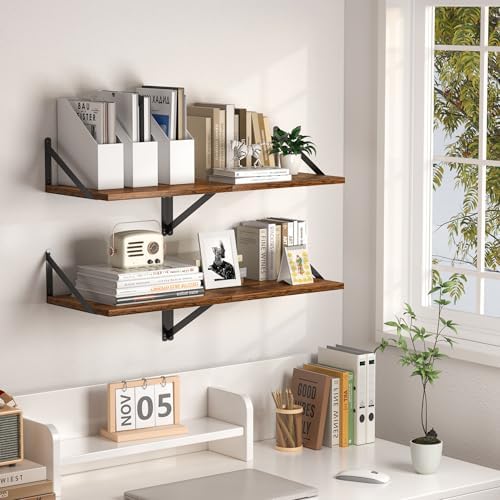 Heimlove 16W x 12D Deep Floating Shelves Set of 2 Rustic Brown