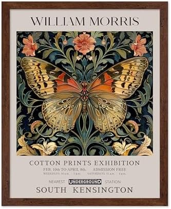 Monem Art William Morris Poster - Butterfly Print - Flower Art - Botanical Poster - Moth Illustration - Floral Creation - Aesthetic Living Room Decor - 16x20 Brown Framed