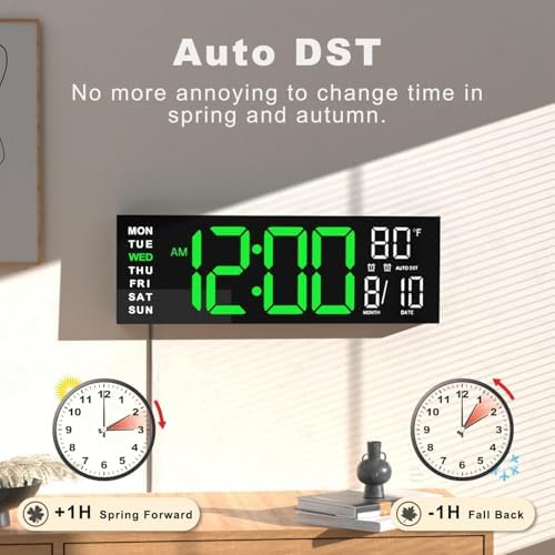 JALL 16" Large Digital Wall Clock with Remote, Back to School Classroom, Gift for Student Teacher, Big LED for Seniors, Auto Dimming, 8 RGB Colors, Night Light, Timer, Temperature for Living Room