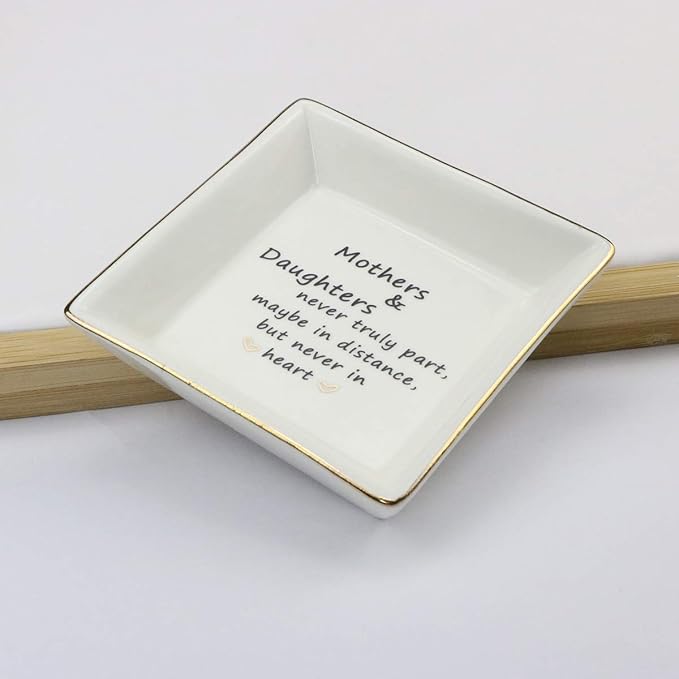 JoycuFF Mother&Daughter Gifts Ceramic Ring Dish Decorative Jewelry Tray-Gifts for Mother from Daughter or Daughter Gifts from Mom