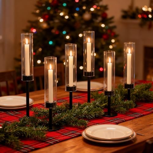Black Hurricane Glass Candle Holders Set of 6 Tall Taper Candlestick Holder