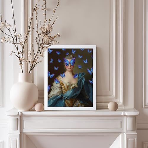 Poster Master Madam de La Porte Print - Portrait Painting Poster - Altered & Pop Art - Gift for Men & Women - Aesthetic Wall Decor for Bedroom, Living Room or Office - 8x10 White Framed