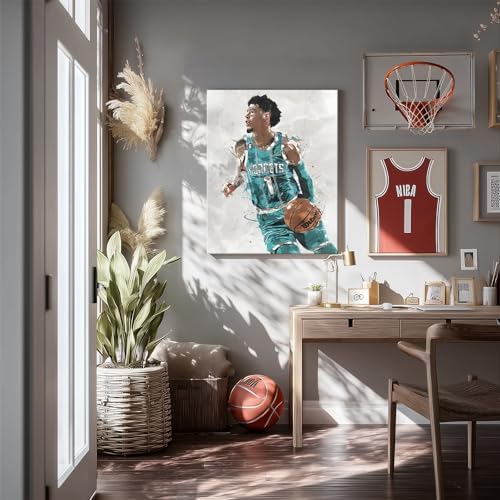 Lamelo Ball Basketball Canvas Wall Art, Sports Player Poster, 16x20 Inch | Abstract splash ink athletic artwork, motivational sports wall decor for teen boys room, bedroom, living room, gym or office