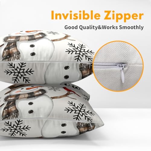Snowman Throw Pillow Cover Christmas Pillowcase 24x24 Inch Set of 2 Snowflake and Red Cardinal Bird Decorative Cushion Cover Winter Holiday Pillow Protector for Home Sofa Bedroom Decor