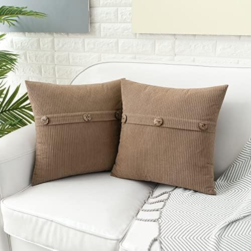 HWY 50 Taupe Chenille Throw Pillow Covers 18x18 Inch Buttons Pack of 2