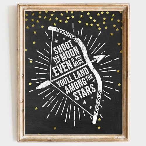Shoot For The Moon Art Print - Unframed - 11x14 | Motivational Quote Poster | Perfect for Home, Office, or Classroom Decor | Wall Decor For Bedroom Aesthetic | Modern Farmhouse Wall Decor