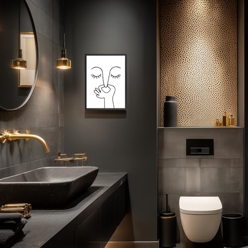 Cyebmo Funny Bathroom Wall Art, Minimalist Black and White Bathroom Picture Wall Decor, Toilet Pinching Nose Art Print for Restroom Guest BathRoom, Wood Framed Ready to Hang 12x16 Inch